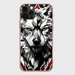 Чехол для iPhone 12 Pro Max Черный волк - полигональная голова зверя, цвет: 3D-светло-розовый