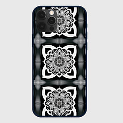 Чехол для iPhone 12 Pro Max Квадратная мандала узор, цвет: 3D-черный