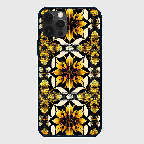Чехол iPhone 12 Pro Max Витражная лилия узор / 3D-Черный – фото 1