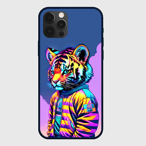 Чехол iPhone 12 Pro Max Cool tiger cub - pop art / 3D-Черный – фото 1