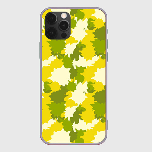 Чехол iPhone 12 Pro Max Желто-зеленый камуфляж / 3D-Серый – фото 1