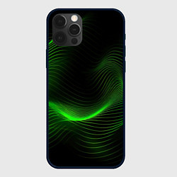 Чехол iPhone 12 Pro Max Зеленая абстракция на черном фоне