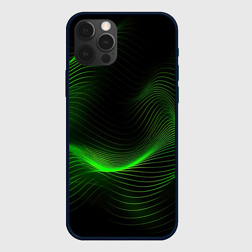 Чехол iPhone 12 Pro Max Зеленая абстракция на черном фоне / 3D-Черный – фото 1