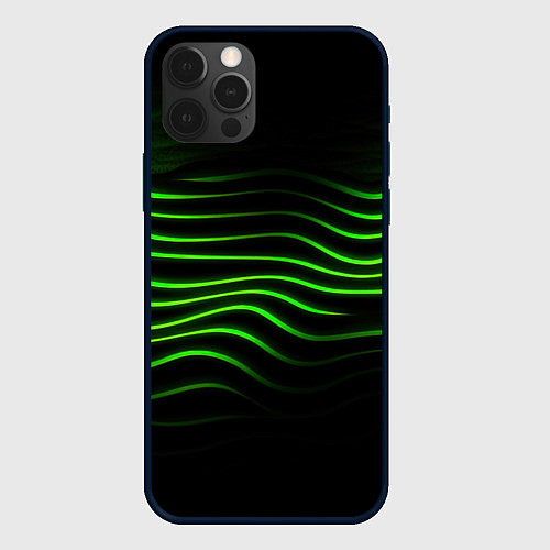 Чехол iPhone 12 Pro Max Зеленые абстрактные волны / 3D-Черный – фото 1