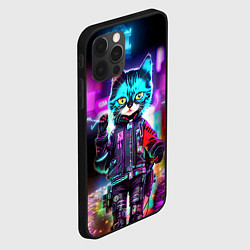 Чехол для iPhone 12 Pro Max Cool kitten - cyberpunk - neon glow, цвет: 3D-черный — фото 2