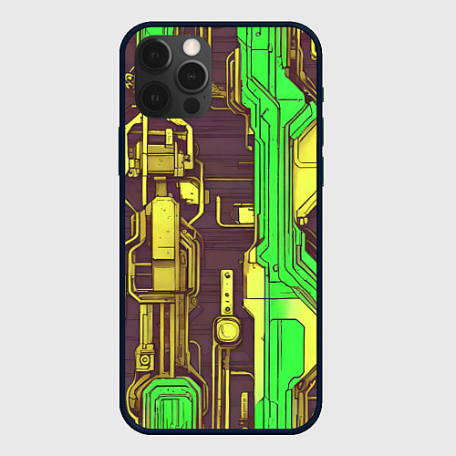 Чехол iPhone 12 Pro Max Кибер схемы ксилотно-зелёные / 3D-Черный – фото 1