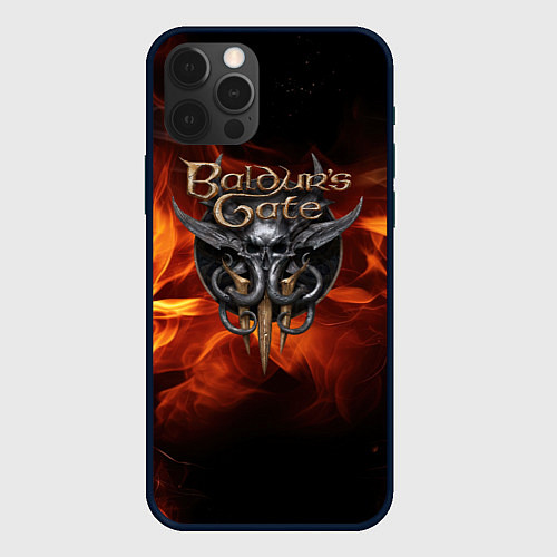 Чехол iPhone 12 Pro Max Baldurs Gate 3 fire logo / 3D-Черный – фото 1