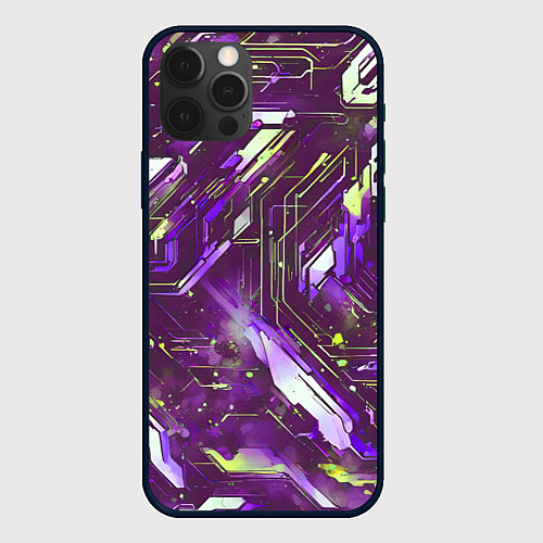 Чехол iPhone 12 Pro Max Космические кибер схемы фиолетовые / 3D-Черный – фото 1