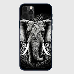 Чехол для iPhone 12 Pro Max Индийский слон с узорами, цвет: 3D-черный