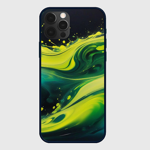 Чехол iPhone 12 Pro Max Жидкая текущая зеленая краска / 3D-Черный – фото 1