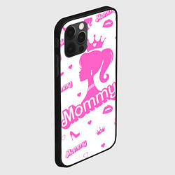 Чехол для iPhone 12 Pro Max Мамочка - силуэт барби: паттерн розовый на белом ф, цвет: 3D-черный — фото 2