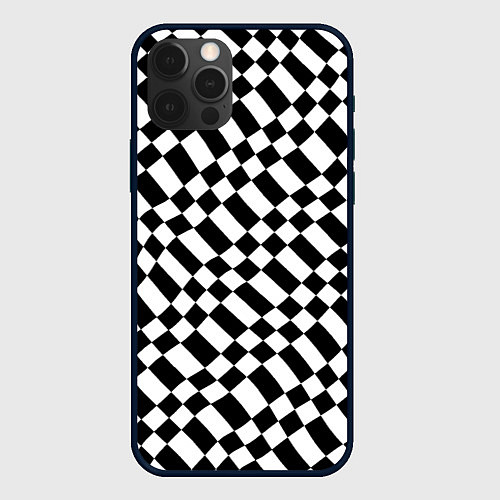 Чехол iPhone 12 Pro Max Шахматка искажённая чёрно-белая / 3D-Черный – фото 1
