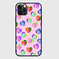 Чехол для iPhone 12 Pro Max Цветные сердечки, цвет: 3D-черный