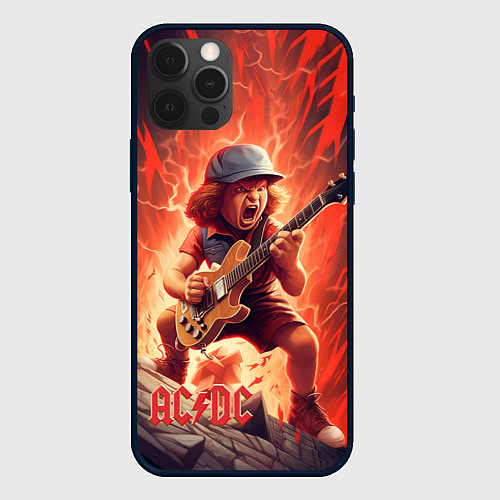 Чехол iPhone 12 Pro Max ACDC fire rock / 3D-Черный – фото 1
