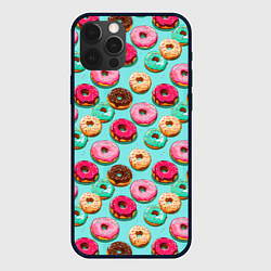 Чехол для iPhone 12 Pro Max Разноцветные пончики паттерн, цвет: 3D-черный