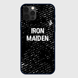 Чехол для iPhone 12 Pro Max Iron Maiden glitch на темном фоне: символ сверху, цвет: 3D-черный