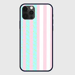 Чехол для iPhone 12 Pro Max Полоска Барби и Кена - сплит: нежно-мытный и розов, цвет: 3D-черный