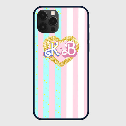 Чехол iPhone 12 Pro Max Кен плюс Барби: сплит розовых и голубых полосок / 3D-Черный – фото 1