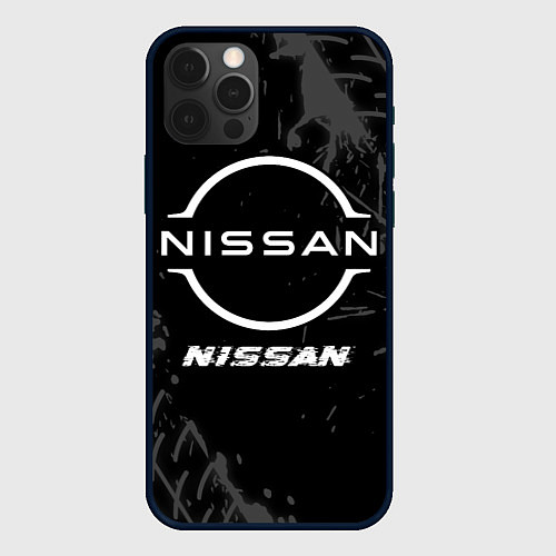 Чехол iPhone 12 Pro Max Nissan speed на темном фоне со следами шин / 3D-Черный – фото 1