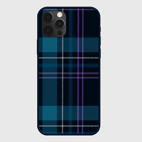 Чехол iPhone 12 Pro Max Клетка бирюзово-черная / 3D-Черный – фото 1