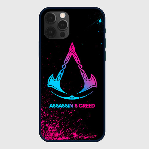 Чехол iPhone 12 Pro Max Assassins Creed - neon gradient / 3D-Черный – фото 1