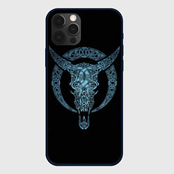 Чехол для iPhone 12 Pro Max Голова животного с рогами - кельстские узор, цвет: 3D-черный