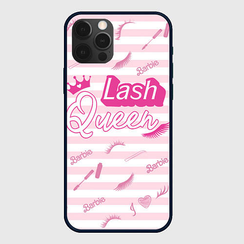 Чехол iPhone 12 Pro Max Lash queen - pink Barbie pattern / 3D-Черный – фото 1