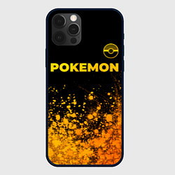 Чехол для iPhone 12 Pro Max Pokemon - gold gradient: символ сверху, цвет: 3D-черный