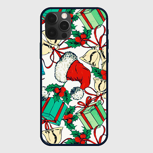 Чехол iPhone 12 Pro Max Узор с новогодними падарками / 3D-Черный – фото 1
