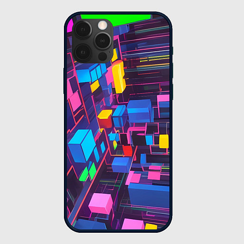 Чехол iPhone 12 Pro Max Пространство с кубами / 3D-Черный – фото 1