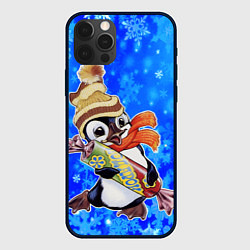 Чехол iPhone 12 Pro Max Новогодний пингвин со снежинками