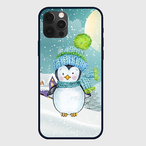 Чехол iPhone 12 Pro Max Новогодний пингвин / 3D-Черный – фото 1