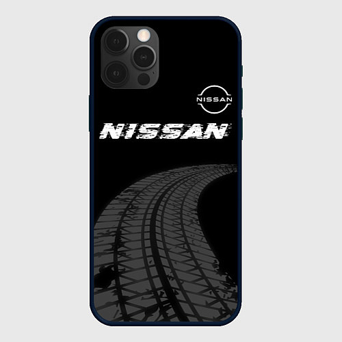 Чехол iPhone 12 Pro Max Nissan speed на темном фоне со следами шин: символ / 3D-Черный – фото 1