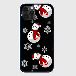 Чехол iPhone 12 Pro Max Снеговички в зимних шапочках со снежинками
