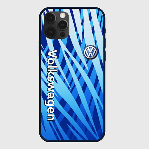 Чехол iPhone 12 Pro Max Volkswagen - синий камуфляж / 3D-Черный – фото 1