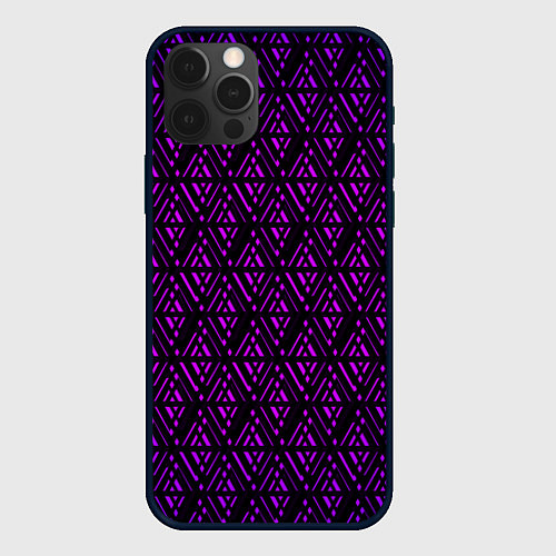 Чехол iPhone 12 Pro Max Фиолетовые ромбы на чёрном фоне / 3D-Черный – фото 1