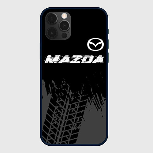 Чехол iPhone 12 Pro Max Mazda speed на темном фоне со следами шин: символ / 3D-Черный – фото 1