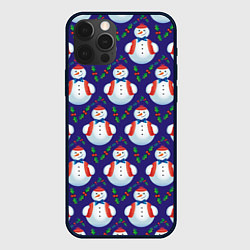 Чехол для iPhone 12 Pro Max Милые снеговики - зимний узор, цвет: 3D-черный
