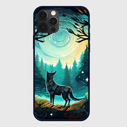 Чехол для iPhone 12 Pro Max Волк в ночном лесу фолк-арт, цвет: 3D-черный