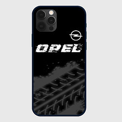 Чехол iPhone 12 Pro Max Opel speed на темном фоне со следами шин: символ с