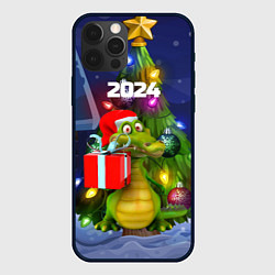 Чехол для iPhone 12 Pro Max Дракон с подарком у елки, цвет: 3D-черный