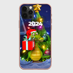 Чехол iPhone 12 Pro Max Дракон с подарком у елки