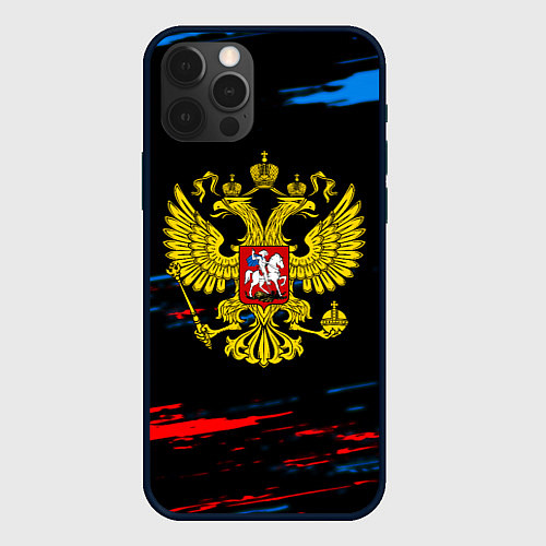 Чехол iPhone 12 Pro Max Герб РФ краски / 3D-Черный – фото 1