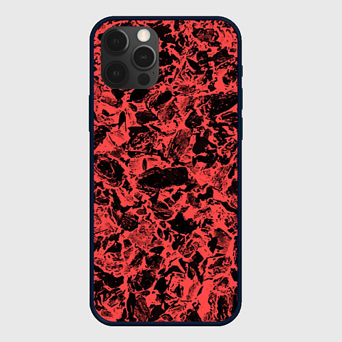 Чехол iPhone 12 Pro Max Каменная текстура коралловый / 3D-Черный – фото 1