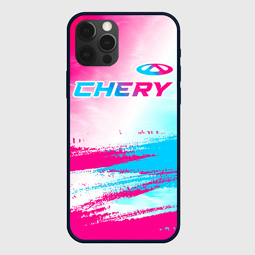 Чехол iPhone 12 Pro Max Chery neon gradient style: символ сверху / 3D-Черный – фото 1