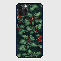 Чехол iPhone 12 Pro Max Новогодний паттерн с веточками падуба