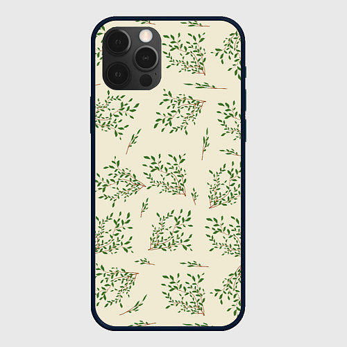 Чехол iPhone 12 Pro Max Веточки с зелеными листьями / 3D-Черный – фото 1