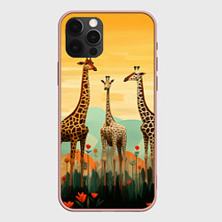 Чехол iPhone 12 Pro Max Три жирафа в стиле фолк-арт
