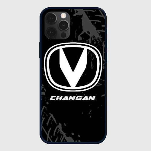 Чехол iPhone 12 Pro Max Changan speed на темном фоне со следами шин / 3D-Черный – фото 1