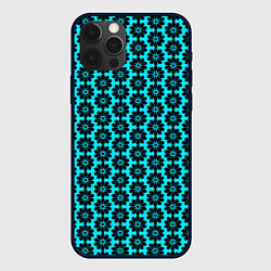 Чехол для iPhone 12 Pro Max Стилизованные цветы чёрно-голубой, цвет: 3D-черный
